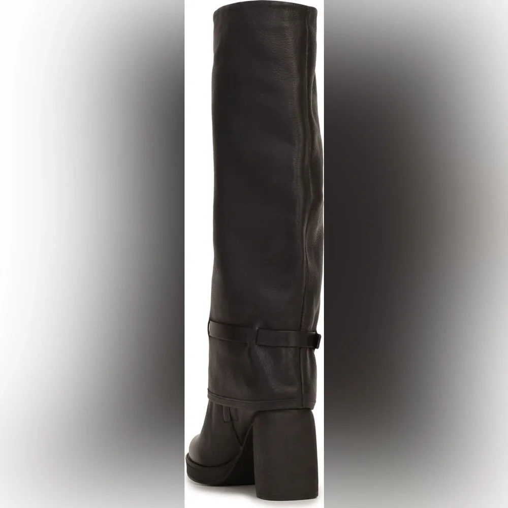Women’s LUCKY BRAND Nathari Foldover black leather knee high boot- Size 8.5 - Picture 2 of 11